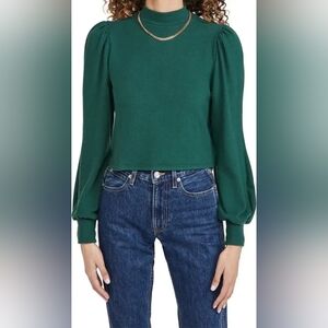 Reformation Cydney Forest Green Puff Sleeve Crop Knit Sweater Size S